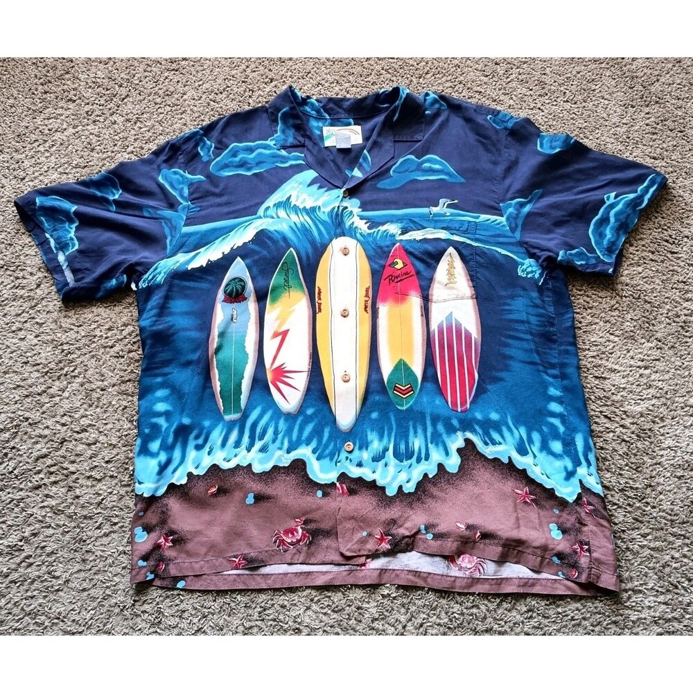 Vintage Paradise Found Hawaiian Shirt Mens Size XL Graphic Print Button Up